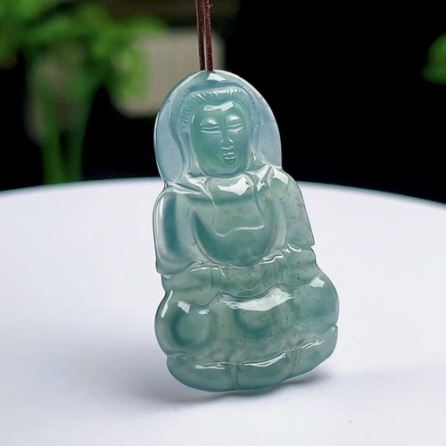 正品玉石冰蓝水观音牌吊坠天然A货翡翠正装观音观音玉坠镶嵌精品