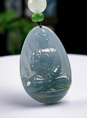 保真翡翠天然A货玉石冰蓝水大日如来佛玉坠 生肖羊猴守护神吊坠