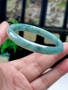 59圈口蓝水飘花正圈翡翠手镯大圈口 正品天然A货玉石福镯 玉镯子