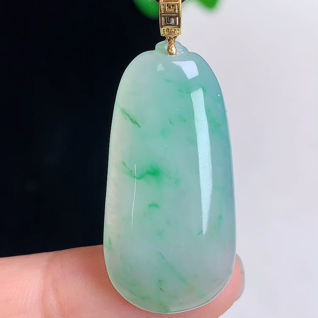 缅甸料A货翡翠福挂玉坠天然玉石18k金镶嵌冰飘绿福瓜吊坠玉瓜挂件