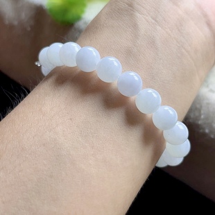 包邮 玉石珠链女淡雅款 白冰天然A货翡翠手链玉手串 10MM缅甸料