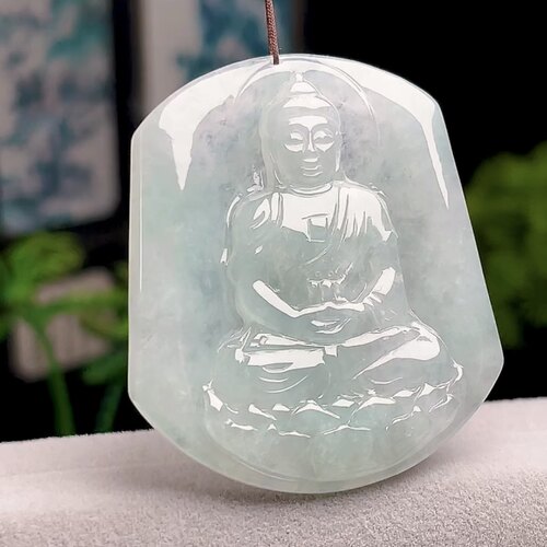 缅甸料翡翠天然A货玉石淡绿底大日如来佛玉坠 生肖羊猴守护神吊坠