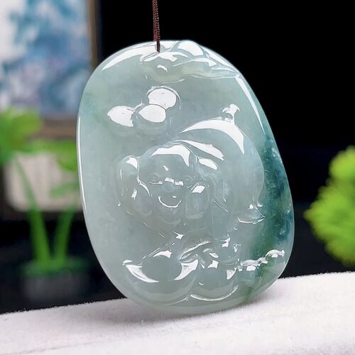 缅甸料玉石冰飘花生肖猪吊坠猪宝宝天然A货翡翠猪牌玉坠小猪挂件