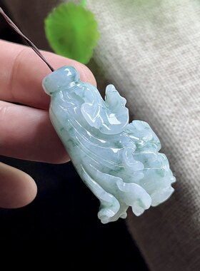 缅甸玉石蓝翠飘花翡翠白菜吊坠