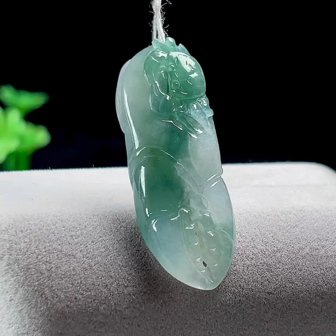 缅甸天然玉石翡翠A货冰飘花八方来财蟹钳吊坠螃蟹玉钳子玉坠男女