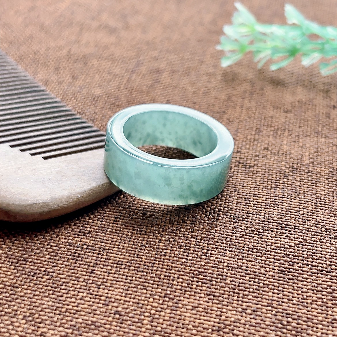 23号天然A货冰种翡翠指环 男宽边玉石戒指玉扳指方戒 平口浅冰绿