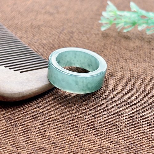 23号天然A货冰种翡翠指环 男宽边玉石戒指玉扳指方戒 平口浅冰绿