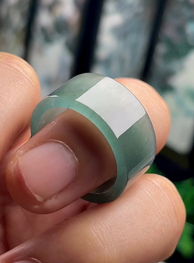22MM29号老坑冰种蓝水冰绿翡翠扳指男玉指环玉石戒指方戒平口直边