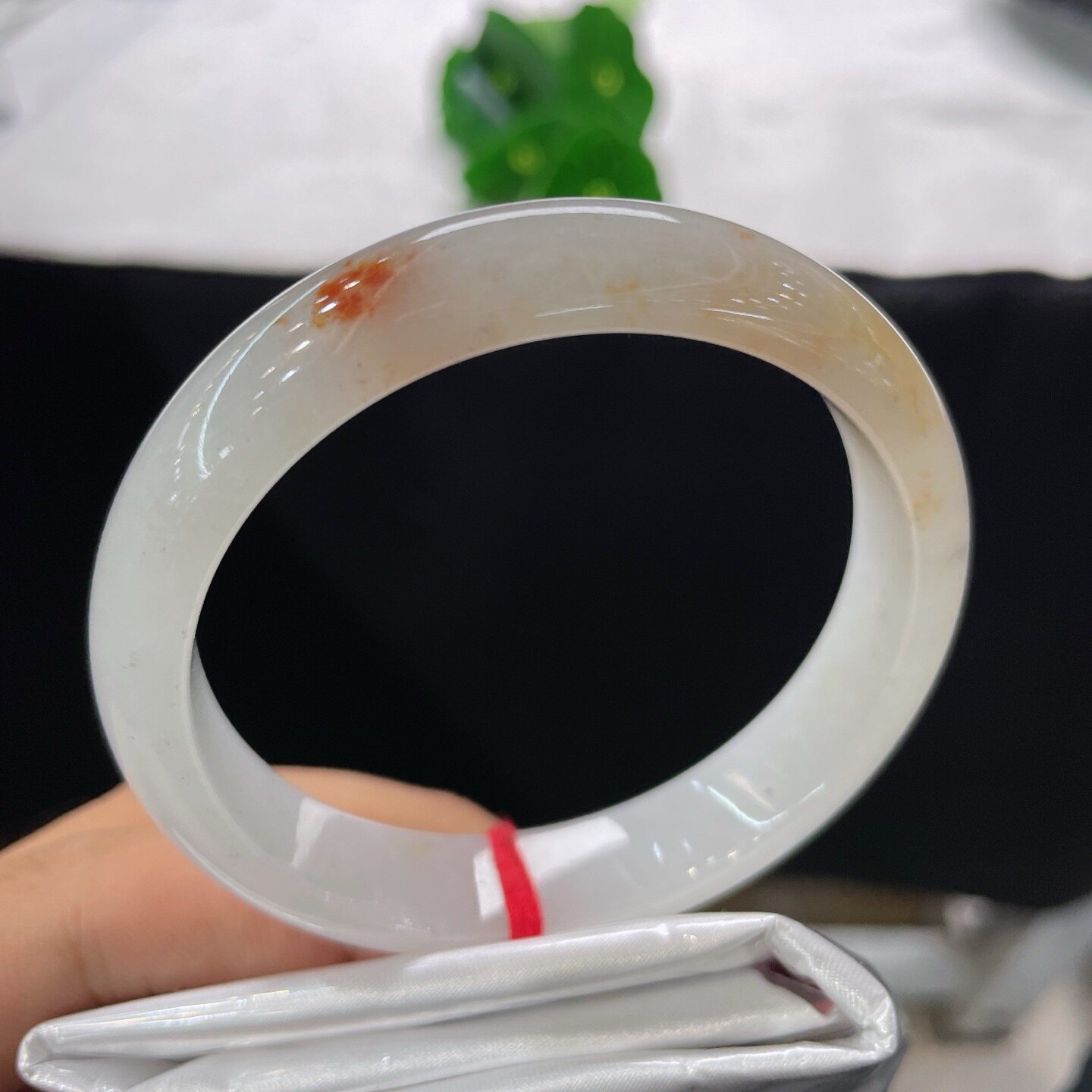 55-56圈口翡翠手镯缅甸料A货天然玉石黄翡飘红正圈平安镯玉镯正品