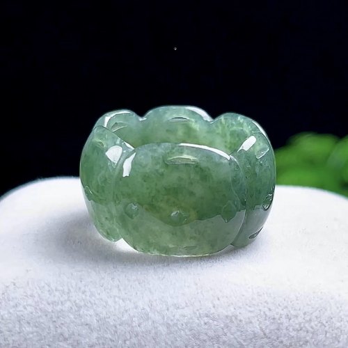19号天然A货翡翠油青底扳指缅甸料玉石宽边玉指环雕刻玉戒圈男女