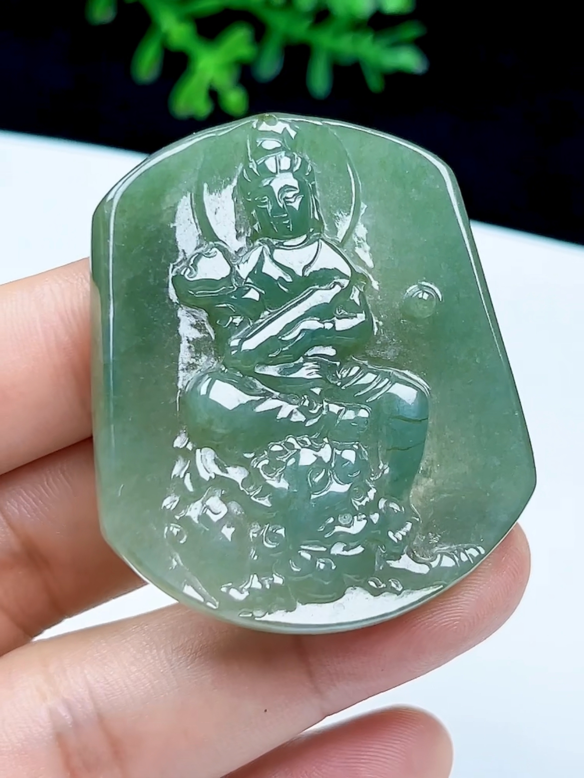 油青满绿翡翠文殊菩萨吊坠本命佛