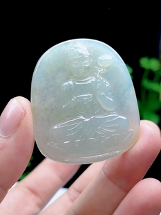 缅甸料天然A货玉石翡翠大势至菩萨牌吊坠 十二生肖马守护神玉坠