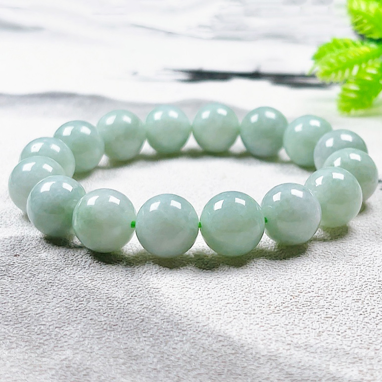 天然豆绿满绿玉石手链男女士