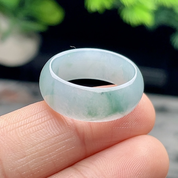 17号天然A货翡翠飘花宽边戒指圆鼓指环清新素圈宽边玉指环男女