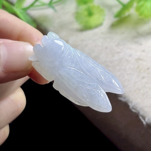 老坑冰底浅冰紫翡翠玉蝉吊坠 缅甸a货天然玉石吊坠知了玉坠 男女