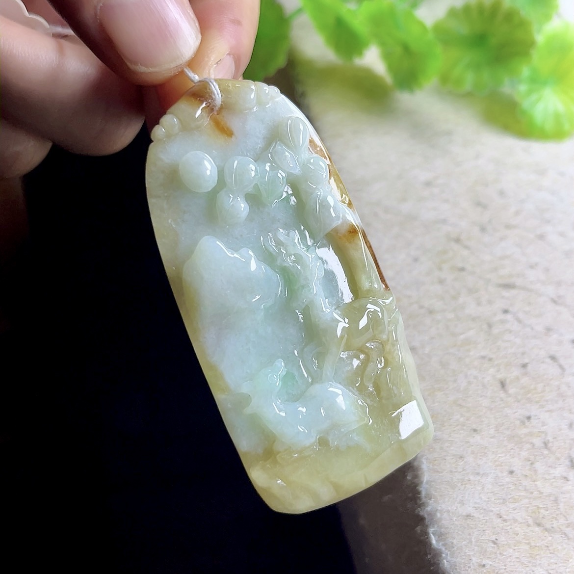 缅甸翡翠鹿牌吊坠天然玉鹿玉坠