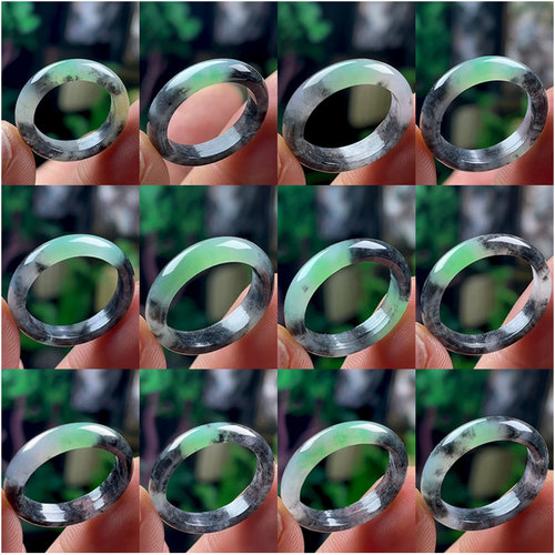 冰底翡翠戒指带阳绿乌鸡