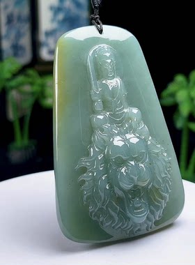 大件油绿翡翠文殊菩萨吊坠本命佛