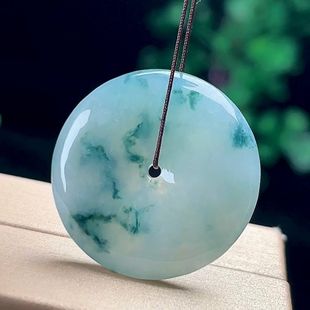 28mm缅甸A货冰飘花平安扣玉坠保真天然玉石翡翠玉扣吊坠怀古玉佩