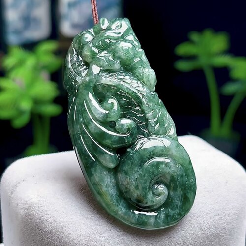 保真天然A货翡翠神龙护主玉坠缅甸料玉石飘花龙牌吊坠生肖龙挂件