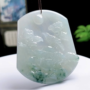 天然A货玉石冰飘花鸟语花香玉坠花鸟缅甸料翡翠花开富贵吊坠挂件