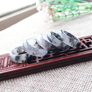 缅甸A货乌鸡翡翠指环天然玉石老坑冰乌种戒指女特色水草玉戒指男