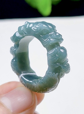 22号19.8MM老蓝水天然A货翡翠腾龙扳指 玉龙戒指男 玉石指环 戒圈
