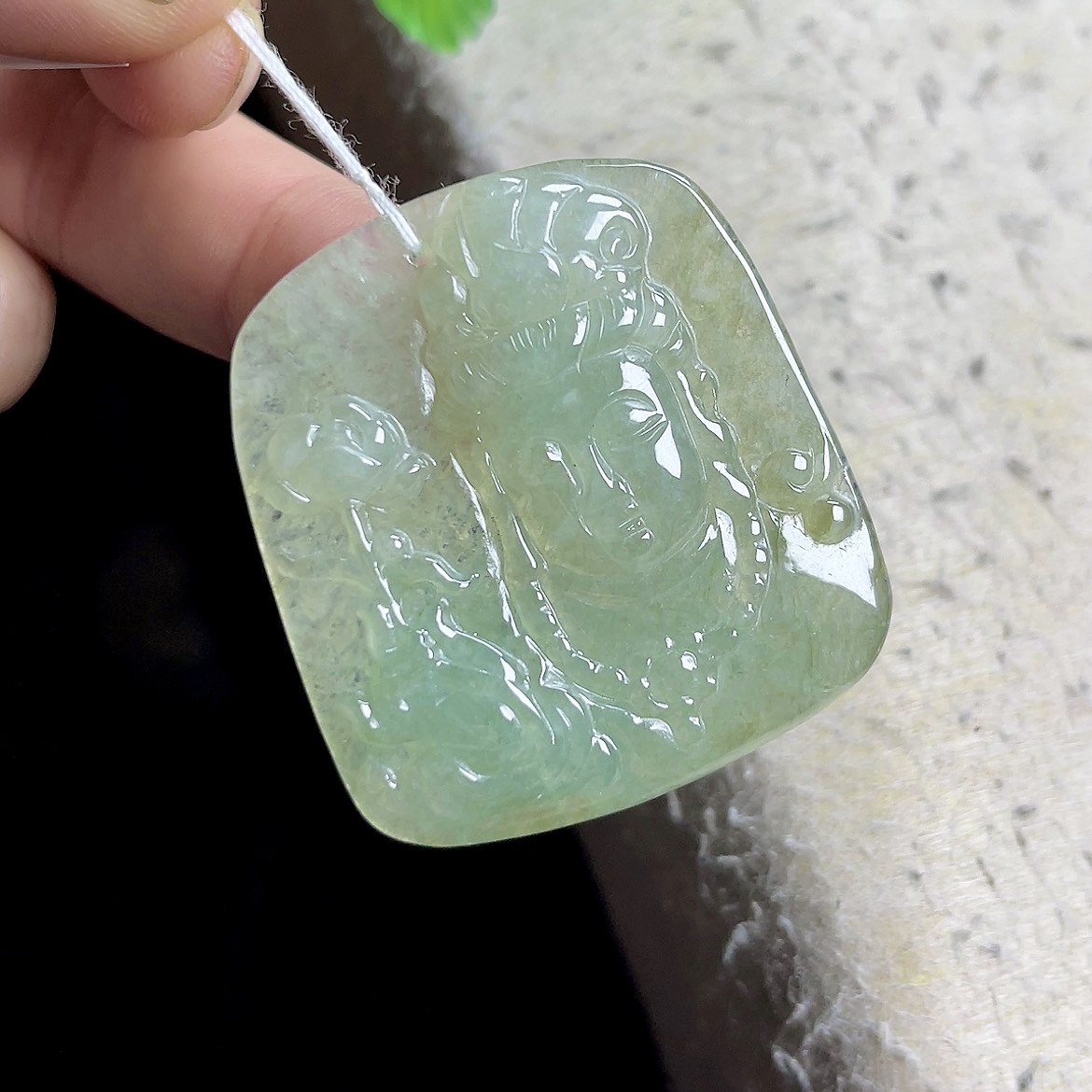 老坑冰种晴水绿翡翠送子观音吊坠