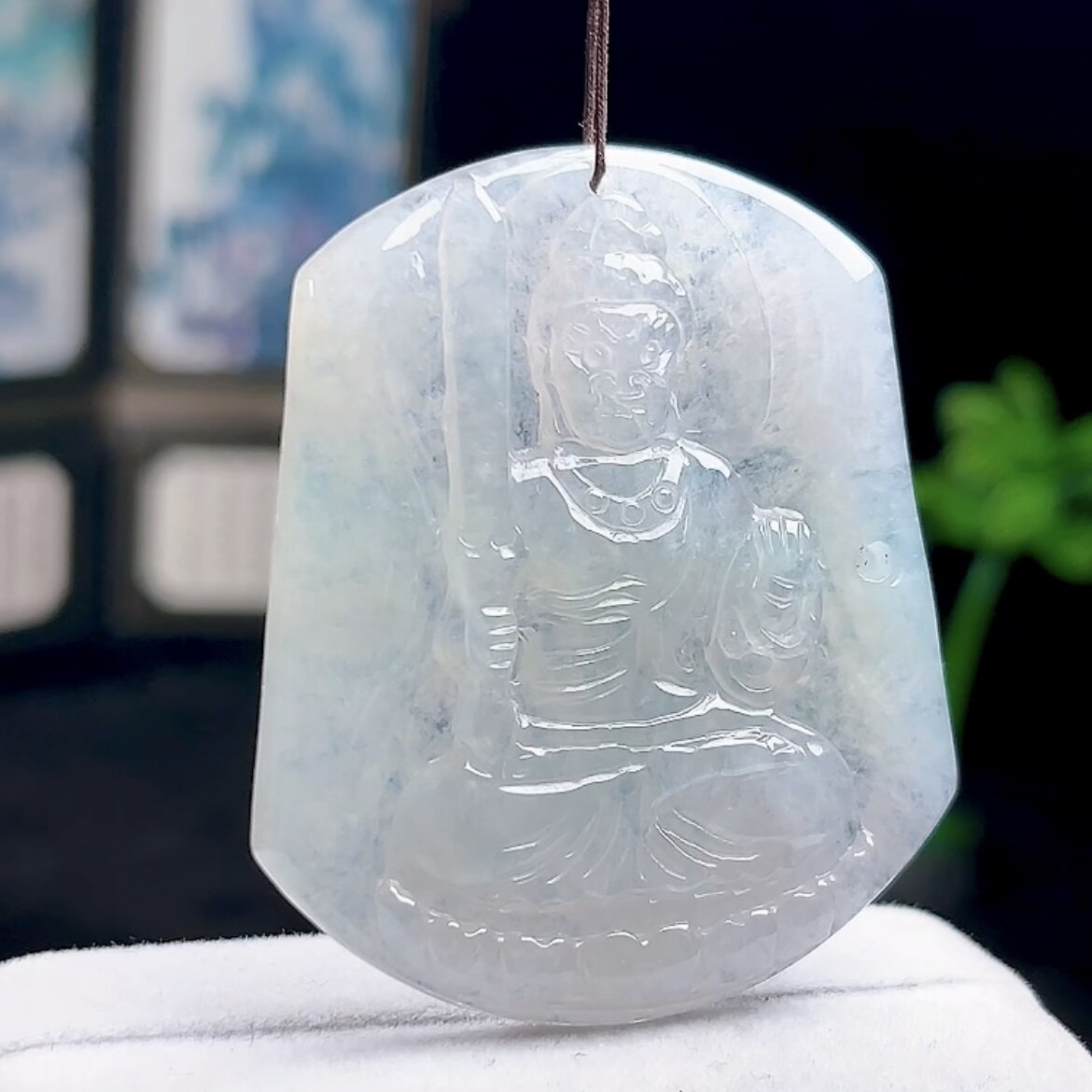 缅甸料翡翠天然A货玉石冰润不动明王菩萨吊坠 生肖鸡守护佛玉坠