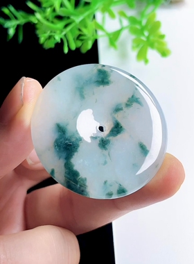 44mm冰飘花平安扣吊坠 缅甸料 A货天然玉石翡翠怀古玉扣挂件大件