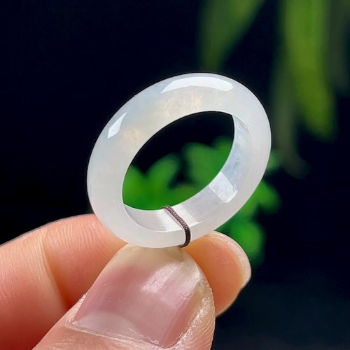 14号保真老坑A货白月光玉指环缅甸天然玉石翡翠戒指男女款玉戒圈