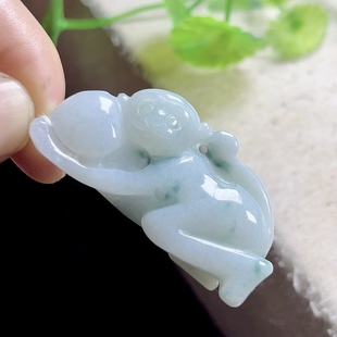 正品翡翠玉猴吊坠男老坑飘花灵猴献寿玉坠挂件A货立体猴生肖玉佩
