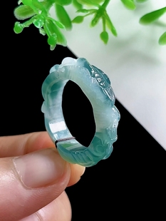 23号正品天然A货翡翠龙腾指环半山半水巧色龙戒扳指 男款雕龙戒指
