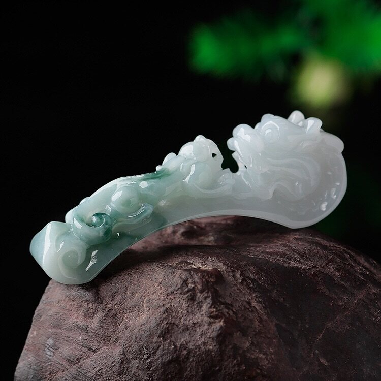 天然飘花正品老坑A货缅甸玉石翡翠龙钩吊坠玉龙玉坠望子成龙带证