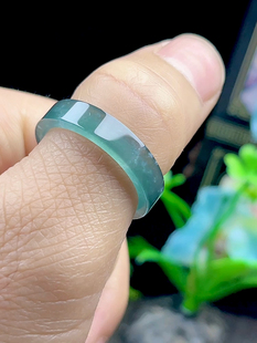 23号保真天然玉石蓝水方戒 A货翡翠戒指 细边平口玉戒 男女款戒圈