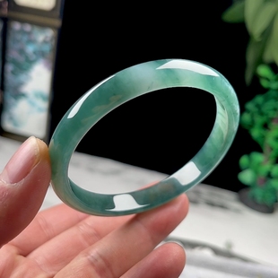 59圈口翡翠手镯大圈口保真老坑A货天然玉石蓝水正圈平安镯玉镯子