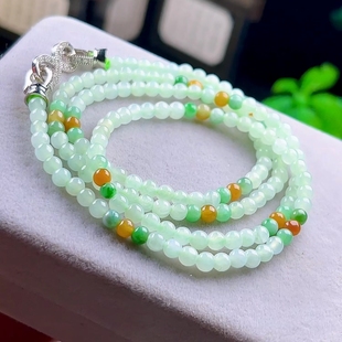 3.5mm天然A货翡翠小玉珠项链缅甸玉石黄加绿小米珠链多圈手链女款