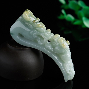 正品A货巧色飘花黄翡翠龙勾吊坠精工玉龙勾望子成龙玉手链牌包邮