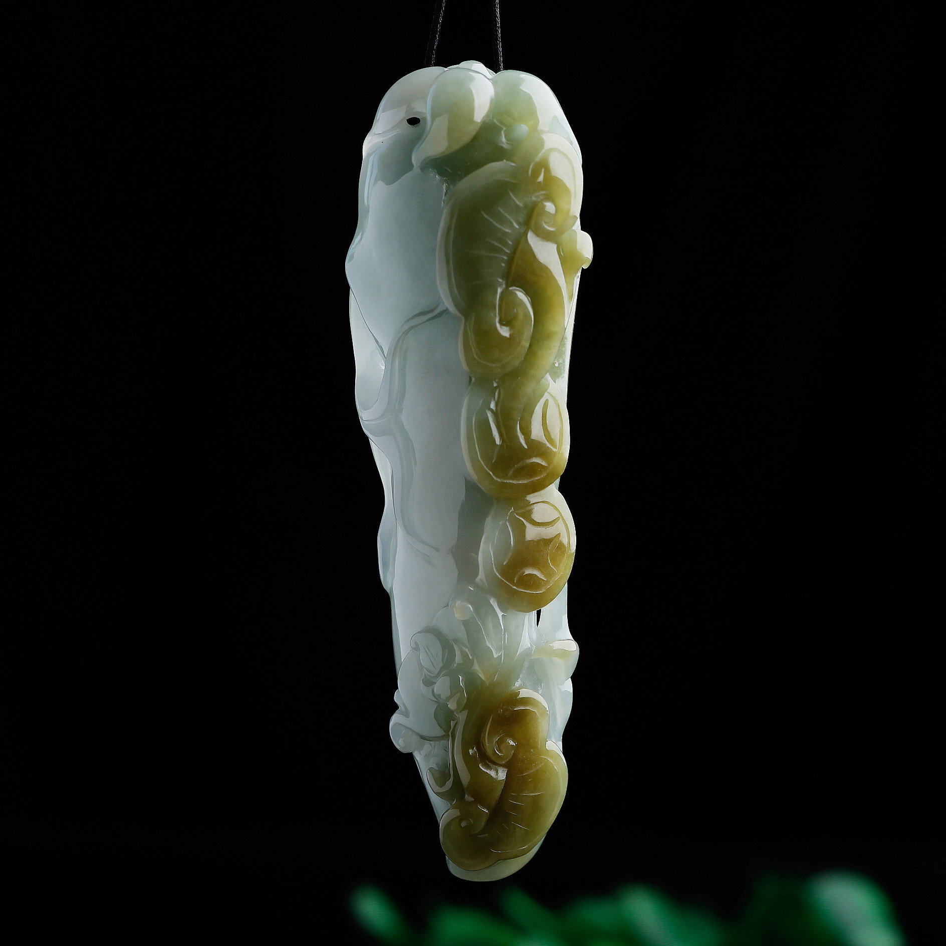 正品a货缅甸天然巧色精工黄翡翠人参吊坠玉人参玉坠人生如意玉佩