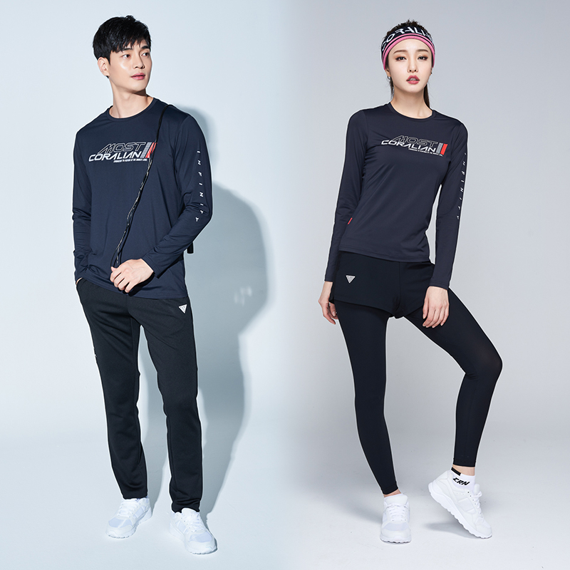 可莱安韩国羽毛球服男女透气速干长袖上衣新款情侣修身圆领运动装