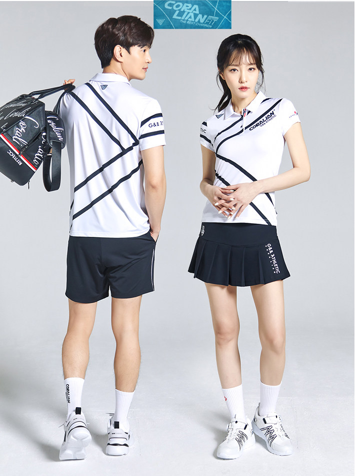 可莱安羽毛球服女套装韩国新款男款翻领上衣透气速干运动时尚短袖