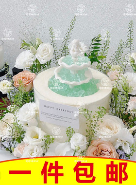 喷泉蛋糕天使许愿池配件网红蛋糕装饰摆件复古罗马柱装扮花朵模具