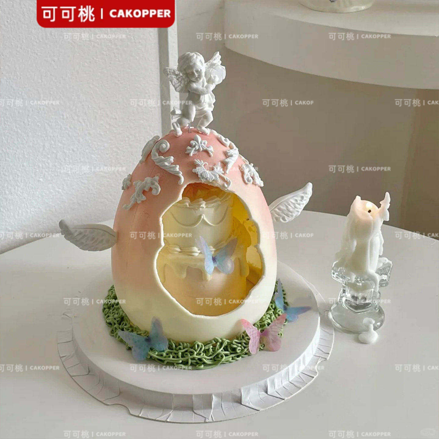 天使巧克力蛋糕蛋壳模具漂亮蛋生日装饰烘焙配件花纹硅胶翻糖磨具