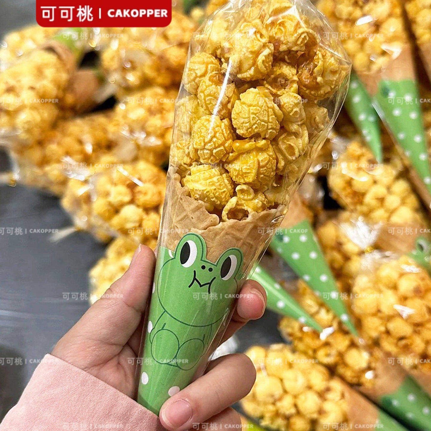 爆米花包装袋青蛙蛋筒纸托三角袋甜筒透明包装脆皮冰淇淋脆筒袋子