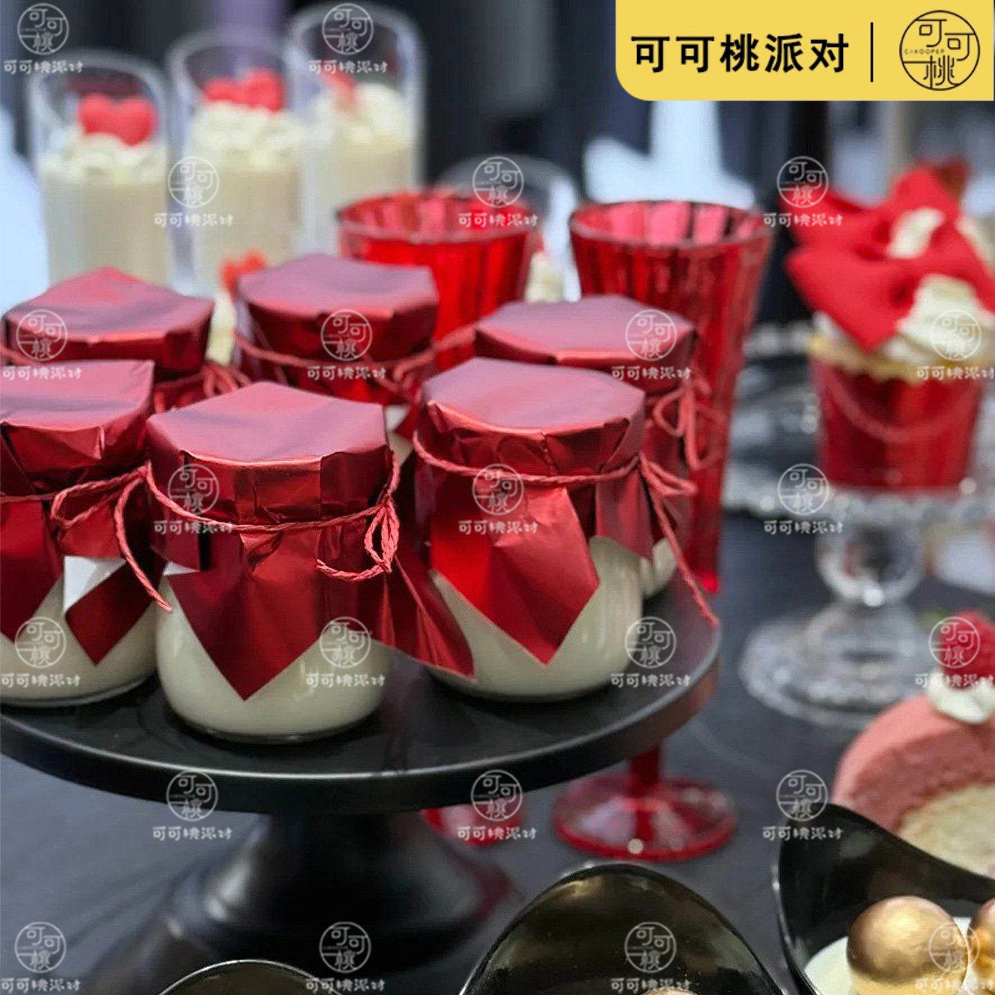 布丁杯封口纸哑光红色布丁纸酒红色甜品台布丁包装纸纸瓶盖纸绑带