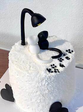ins网红创意路灯小猫套装黑色气球搭配情侣七夕生日蛋糕装饰摆件
