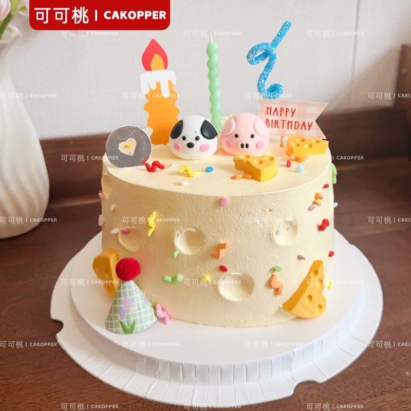 网红韩式卡通蛋糕装饰软胶小狗小猪头奶酪蛋糕插件生日慕斯杯插牌
