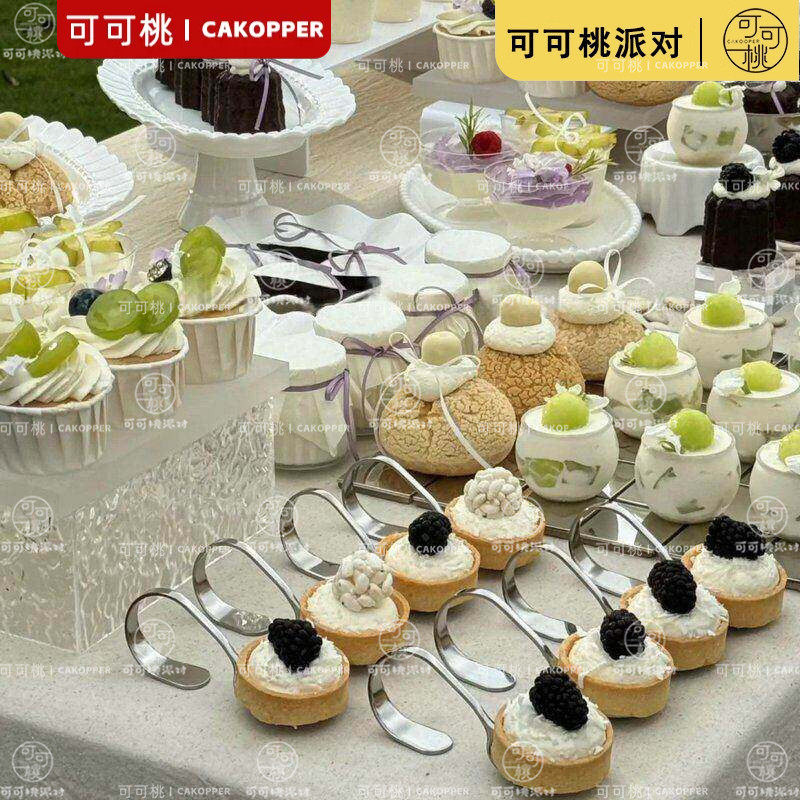 韩式秩序感银色盘子高级感蛋糕展示盘婚礼甜品台摆件银色复古盘子