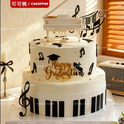 五线谱乐器生日蛋糕烘焙装饰插件音乐音符蛋糕摆件Happy birthday