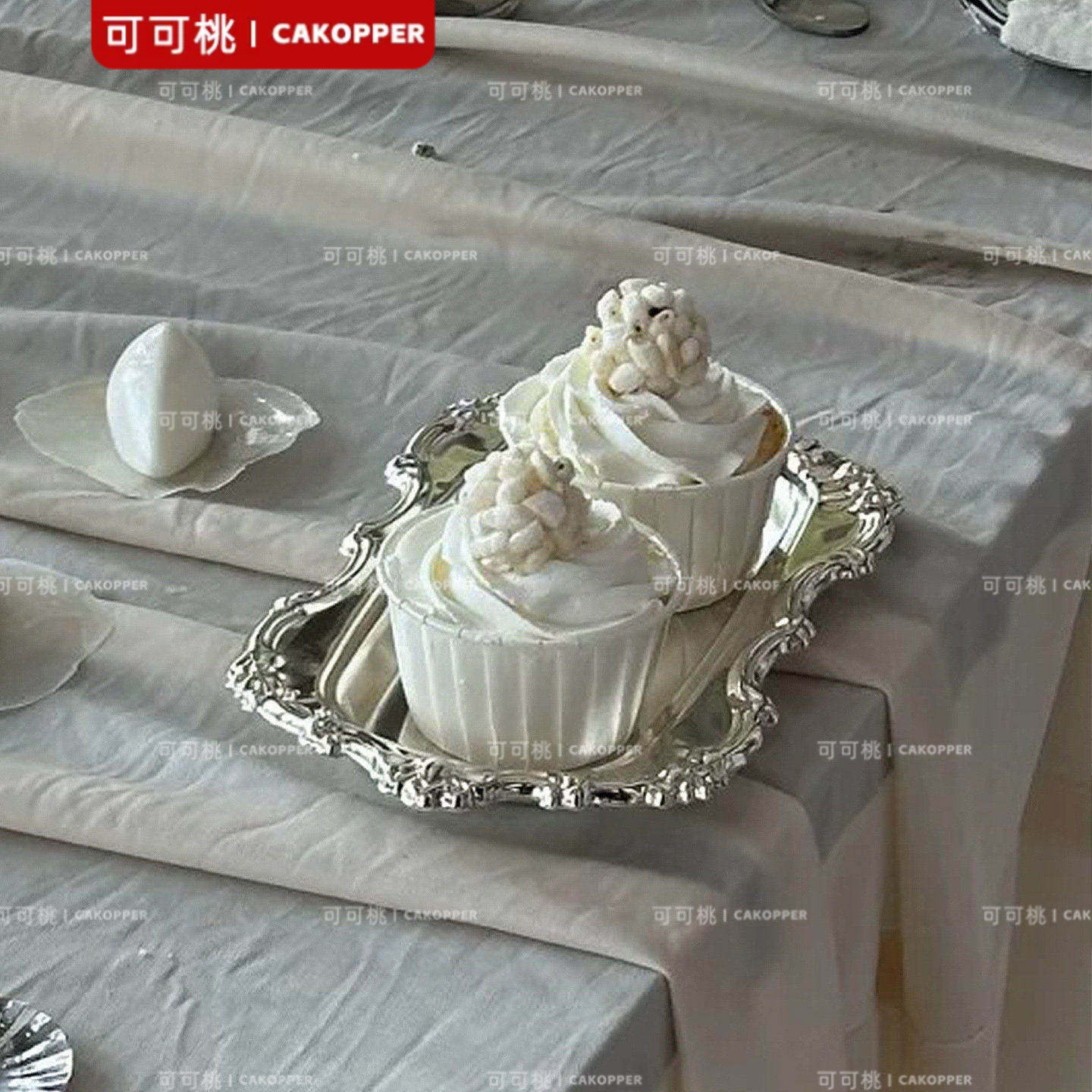 银色器皿甜品台老钱风户外婚礼甜品台不锈钢布丁容器陈列式糕点盘